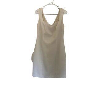 Laundry by Shelli Segal white lace knee length princess neckline bride dress